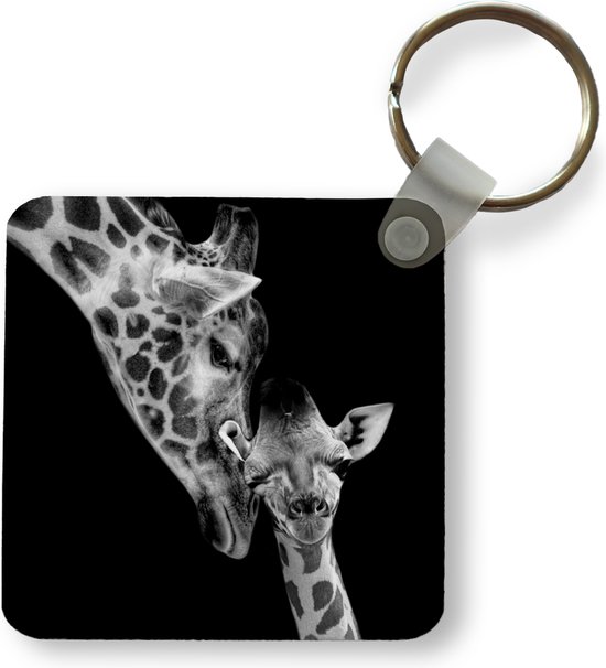 Sleutelhanger - Uitdeelcadeautjes - Portret - Giraffe - Dieren - Zwart - Wit - Plastic