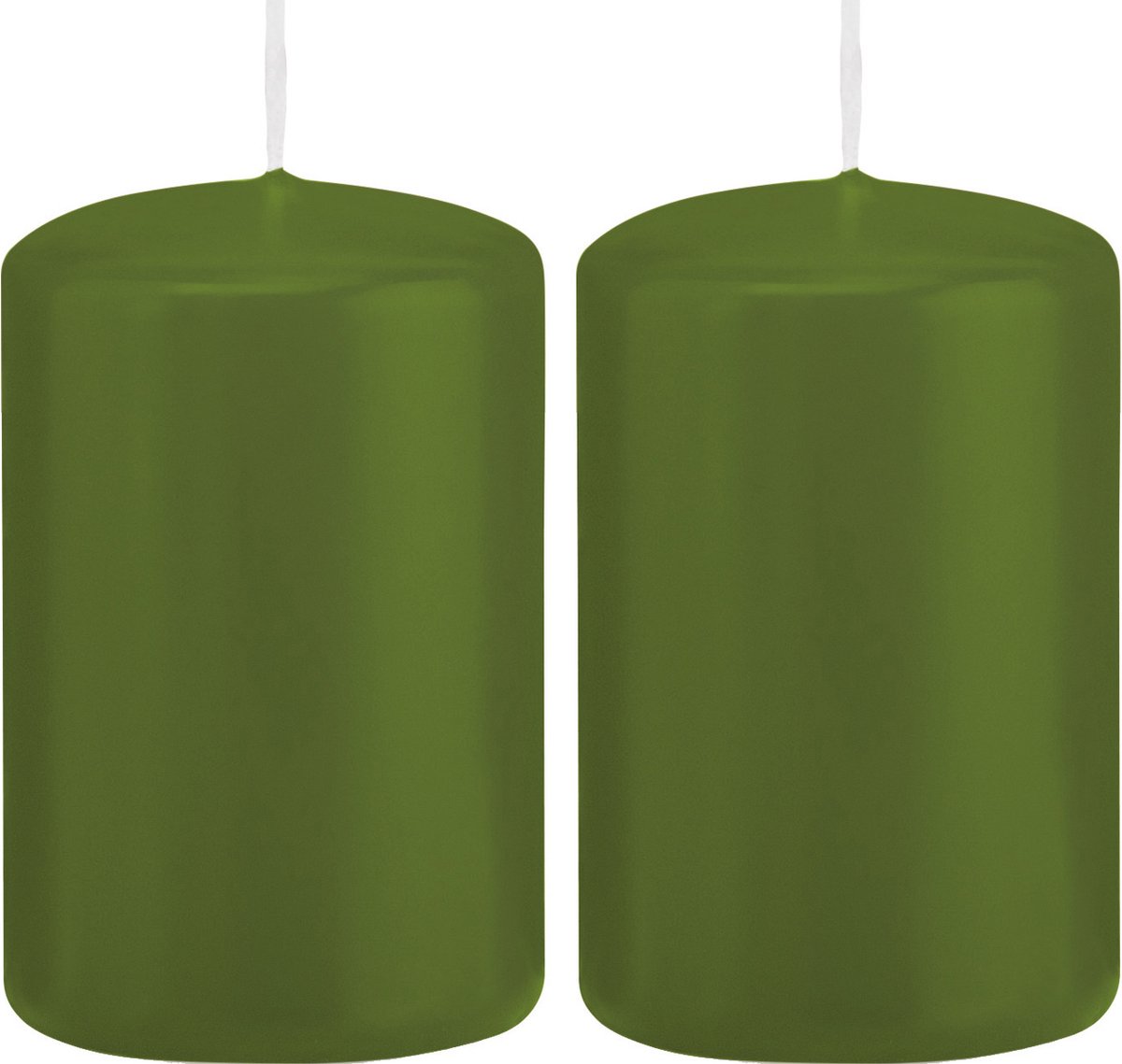 Enlightening Candles Trend Candles Cilinderkaars/stompkaars - 2x - olijfgroen - 5 x 8 cm - 18 branduren - met brandvertragende folie