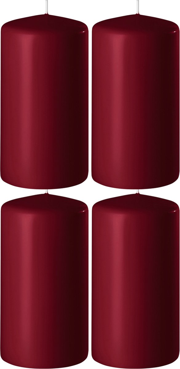 Enlightening Candles 4x Bordeauxrode cilinderkaarsen/stompkaarsen 6 x 10 cm 36 branduren - Geurloze kaarsen bordeauxrood - Woondecoraties