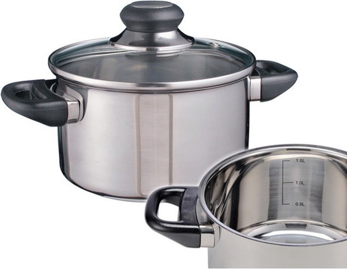 2x RVS kookpannetjes / pannen met glazen deksel 16 cm - kookpannen - Koken - Keukengerei