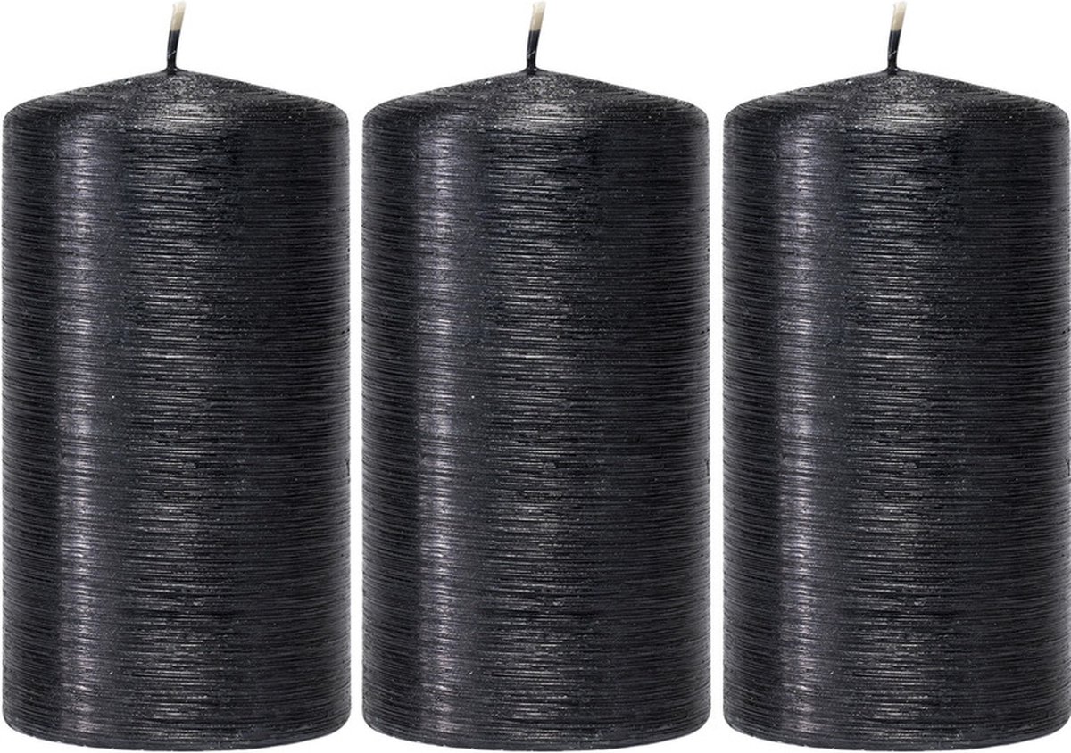 Enlightening Candles Cilinderkaars/stompkaars - 3x - zwart - 7 x 13 cm - 25 branduren - sfeerkaarsen - kaarsen - Woondecoraties