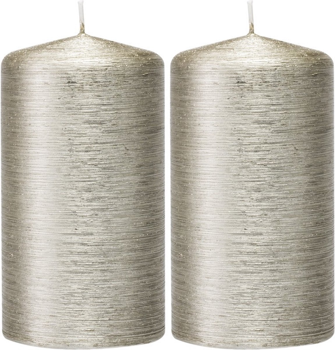 Trend Candles 2x Zilveren cilinderkaars/stompkaars 7 x 13 cm 25 branduren - Geurloze zilverkleurige kaarsen - Woondecoraties