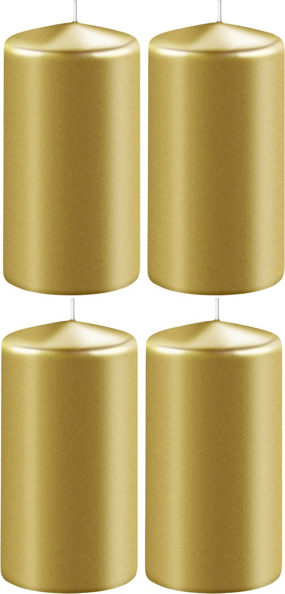 Enlightening Candles 4x Metallic gouden cilinderkaarsen/stompkaarsen 6 x 10 cm 36 branduren - Geurloze kaarsen metallic goud - Woondecoraties Goudkleurig
