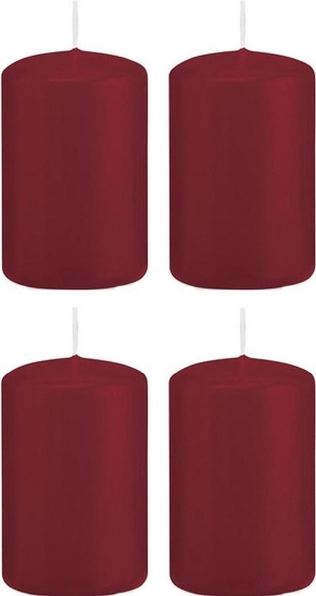 Trend Candles Cilinderkaars/stompkaars - 4x - bordeauxrood - 5 x 8 cm - 18 branduren - met brandvertragende folie Bordeaux rood