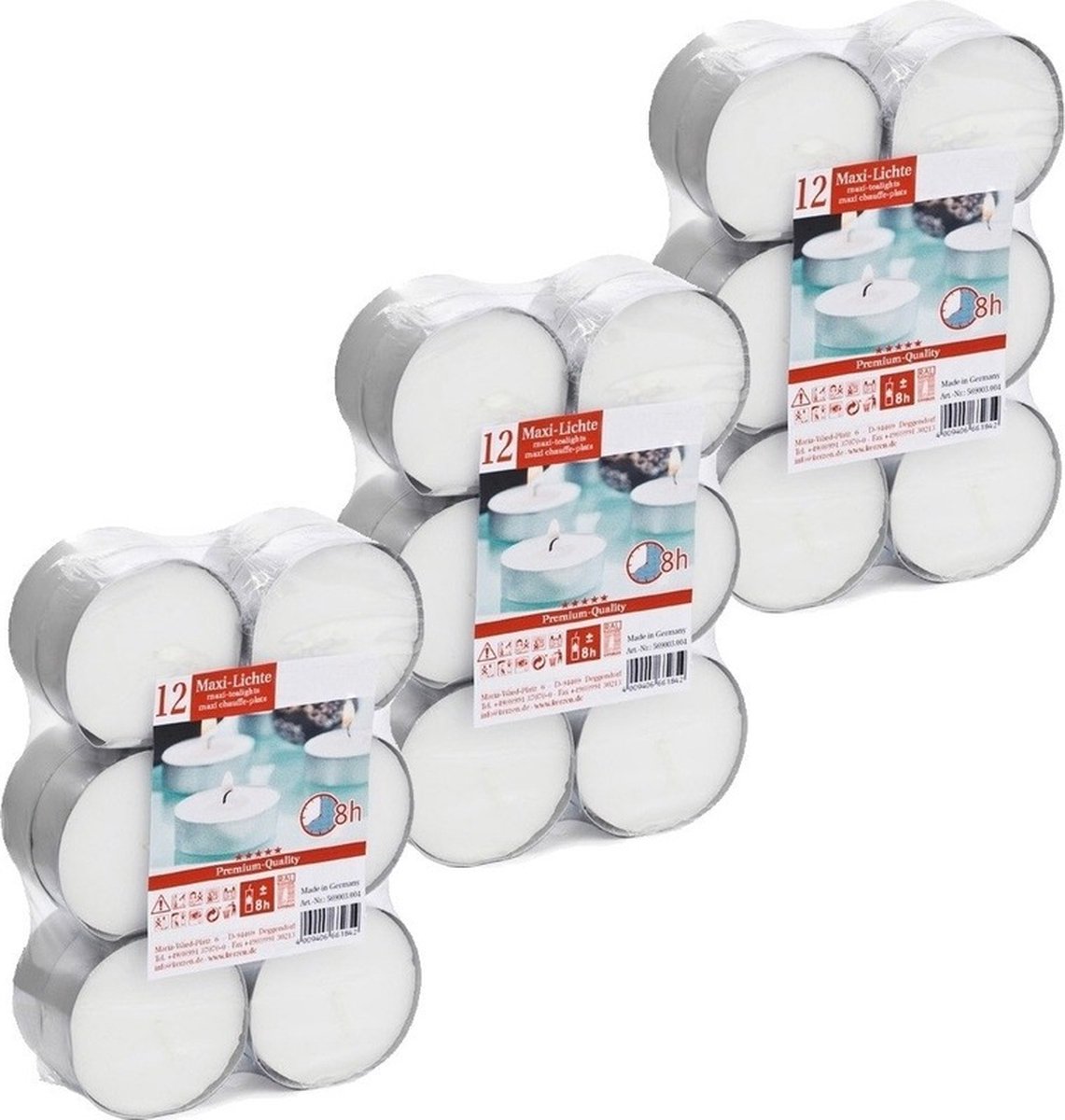 Trend Candles Waxinelichtjes - 36x stuks - 8 branduren - Geurloze kaarsen - Theelichtjes Wit