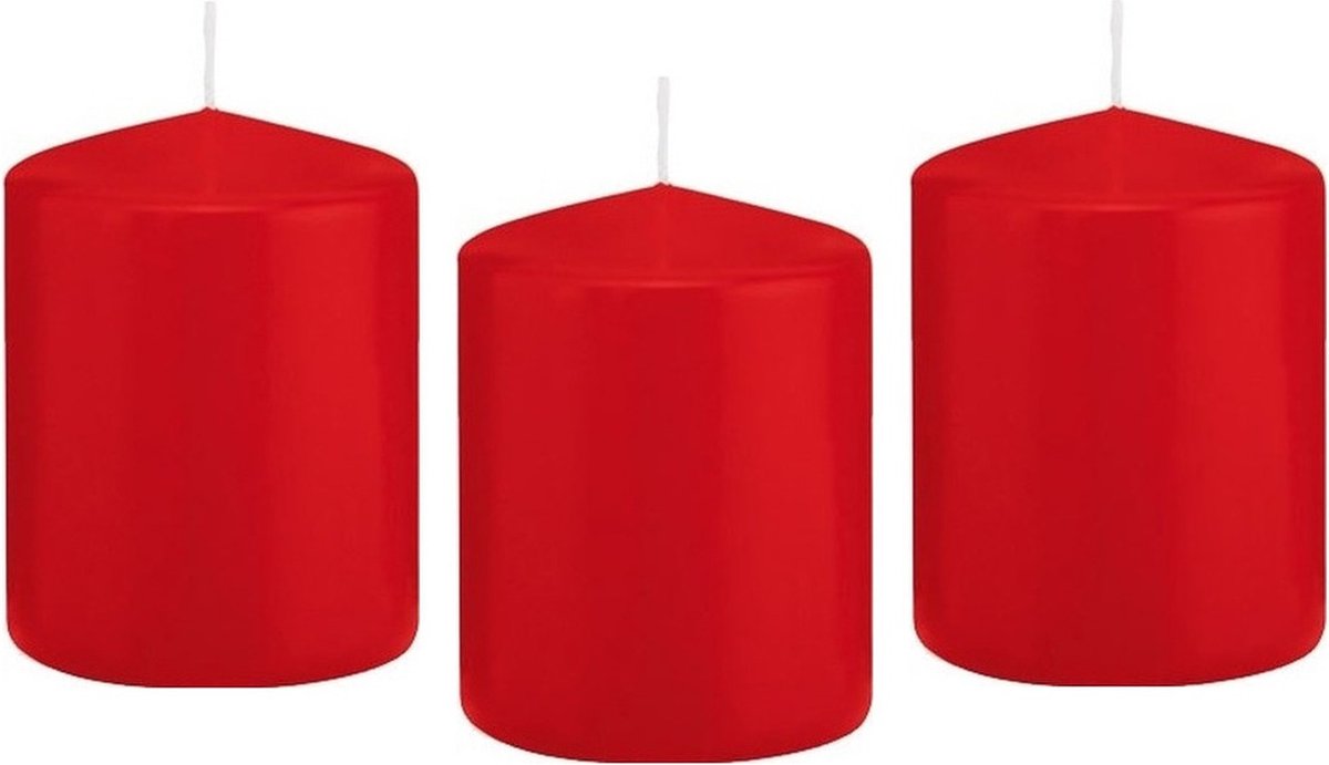 Trend Candles Cilinderkaars/stompkaars - 10x - rood - 6 x 8 cm - 29 branduren - met brandvertragende folie