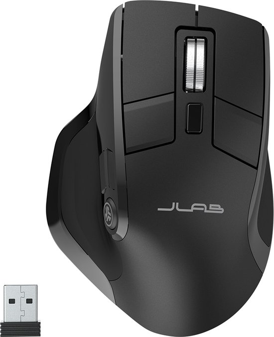 JLab Epic Computermuis – Bluetooth Muis Draadloos - Ergonomische Muis Rechtshandig – USB C Oplaadbaar - Verbindt 3 devices tegelijkertijd – Stille Clicks – Infinity Scroll – 4 Maanden Batterijduur – Draadloze Dongle