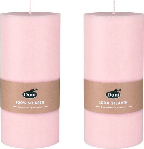 2x stuks mellow roze cilinderkaarsen/stompkaarsen 15 x 7 cm 50 branduren - geurloze kaarsen