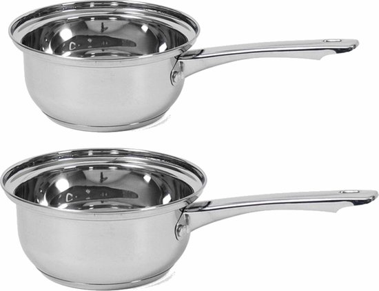 Set van 2x Rvs steelpannen/sauspannen Manhattan 16 en 18 cm - Kookpannen 2 liter en 3 liter