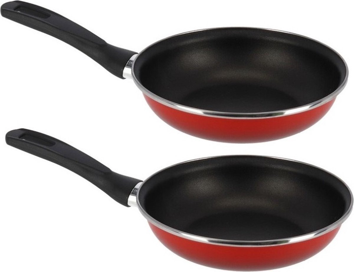 Set van 2x stuks aluminium professionele rode koekenpan Merida met anti-aanbak laag 22 cm - Hapjespannen