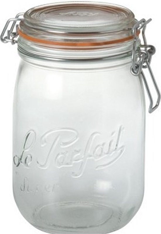 Le Parfait Voorraad/weckpot - 3x - glas - transparant - 17,6 x 8,5 cm - 1 L