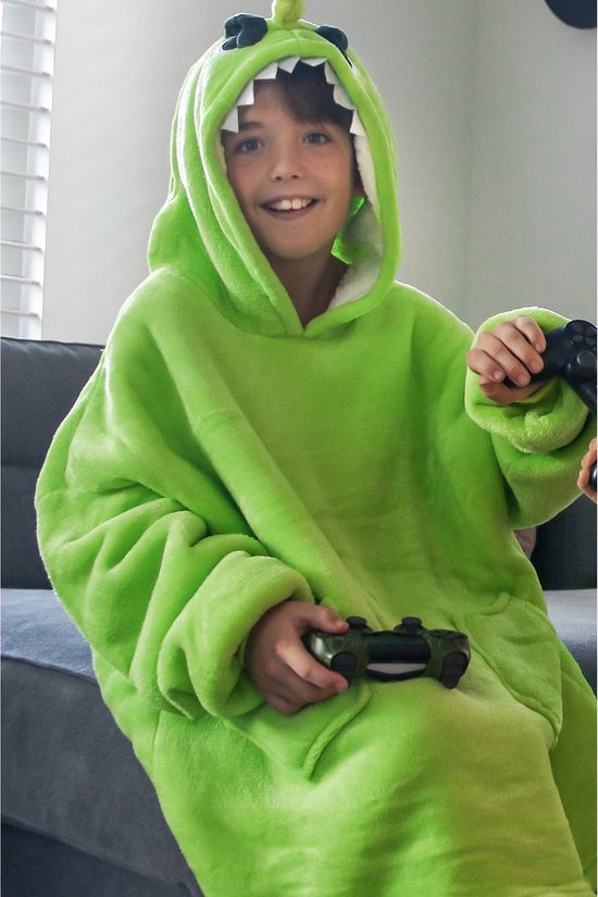 Wenlia Oversized deken met capuchon en pluche sherpa-hoodie, super warm flanel tv-deken met zak en mouwen voor kinderen Wenlia Oversized deken met capuchon en pluche sherpa-hoodie, super warm flanel tv-deken met zak en mouwen voor kinderen