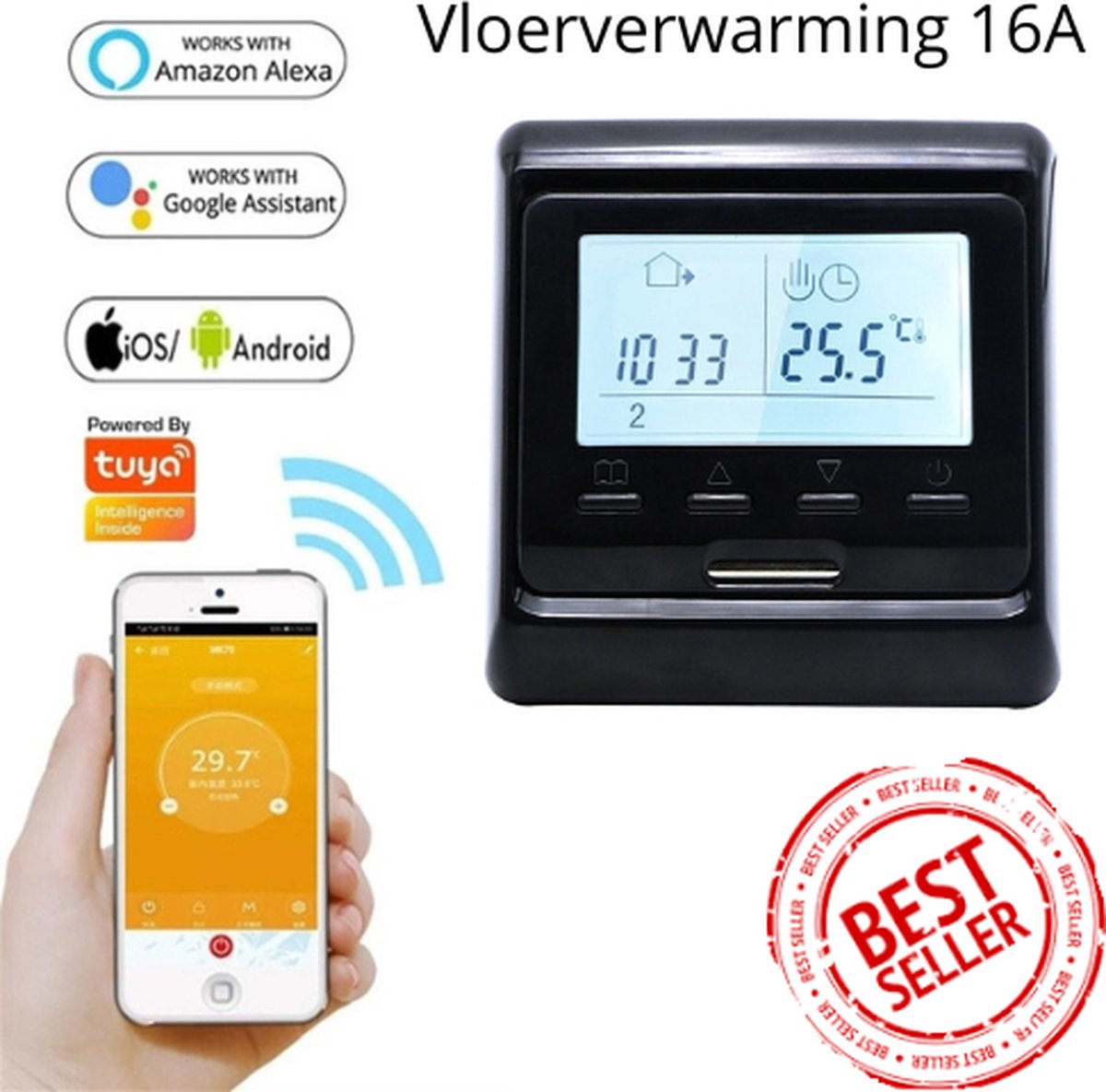 Slimme Thermostaat Vloerverwarming Wifi App Zwart