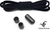 Lace Force veters - (zwart met zwarte clips) - niet strikken - elastische veters - no tie - schoenveters - sportveters - rond - schoenveters - kinderveters