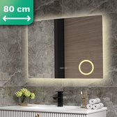 Mirlux Miroir de Salle de Bain avec Siècle des Lumières LED et Chauffage - Miroir Mural Rond - Miroir de Douche Anti Condensation - 80x60CM