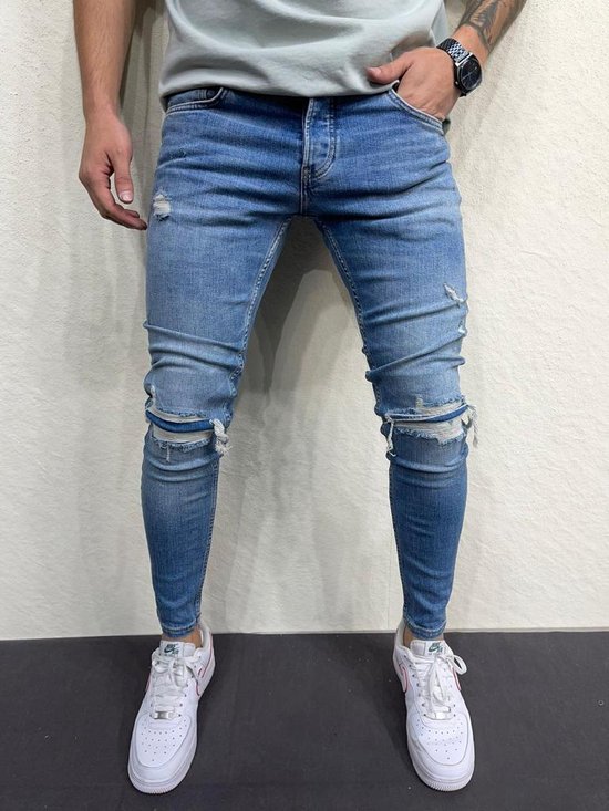 Enzo Jean pour hommes, coupe classique, grande taille, pantalon en denim - Bleu - W28