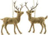 6x Kersthangers figuurtjes hertje met glitters goud 11 cm - Gouden hertjes thema kerstboomhangers