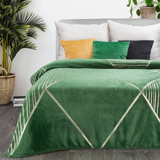 Oneiro’s Luxe Plaid GINKO Type 3 groen - 150 x 200 cm - wonen - interieur - slaapkamer - deken – cosy – fleece - sprei