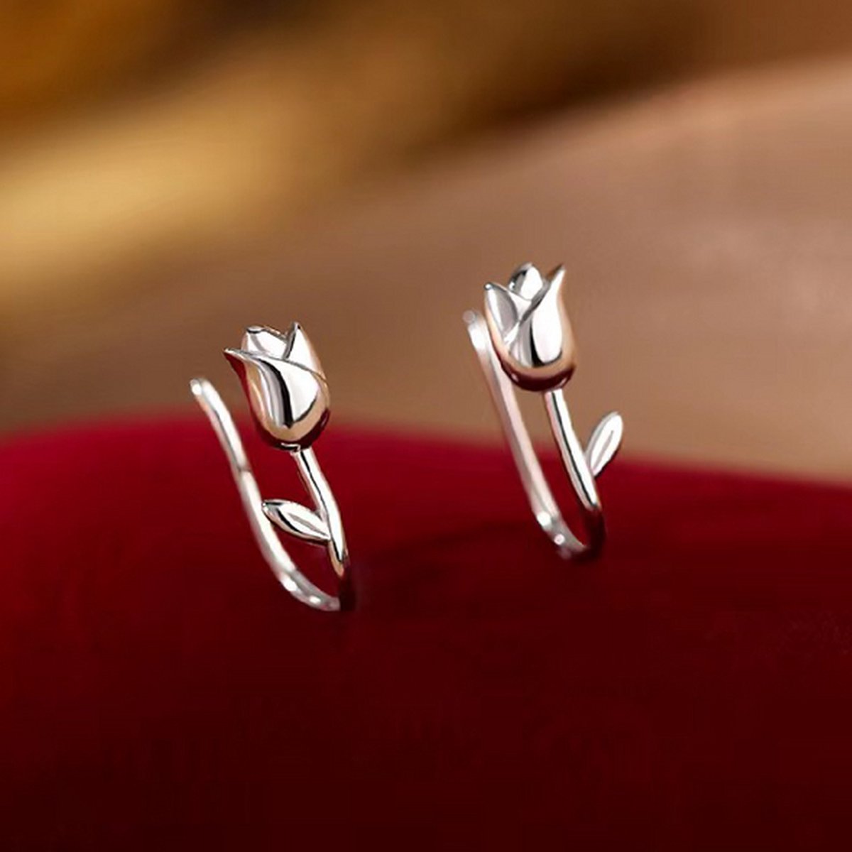Gading® Oorknopjes - dames meisjes Oorknoppen met tulpen- zilver -15mm*4mm-zilver 925