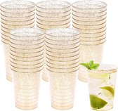 Glitter 50 gobelets de fête en plastique dur avec paillettes dorées pour anniversaires, mariages, baptêmes, Noël (300 ml) - Elegant, robustes et réutilisables