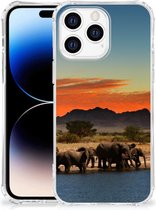 Bumper Hoesje Geschikt voor iPhone 14 Pro Max Telefoonhoesje met doorzichtige rand Olifanten