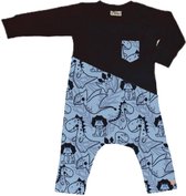 Onesie zwart met dino blauw