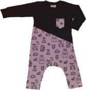 Onesie zwart met diertjes roze