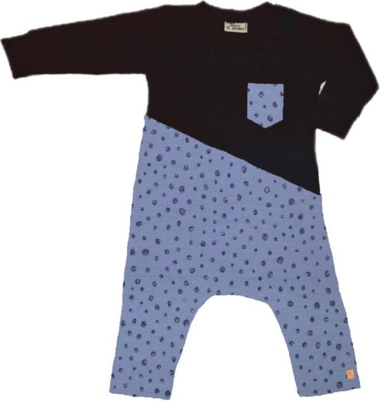 Onesie zwart met dot glitter blauw met roesje