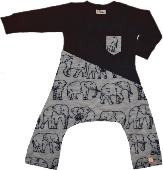 Spreid/ Pavlik/ Gips onesie zwart met olifanten grijs