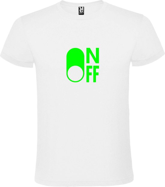 Wit T-Shirt met “ On/Off Button OFF “ afbeelding Neon Groen Size XXXXL