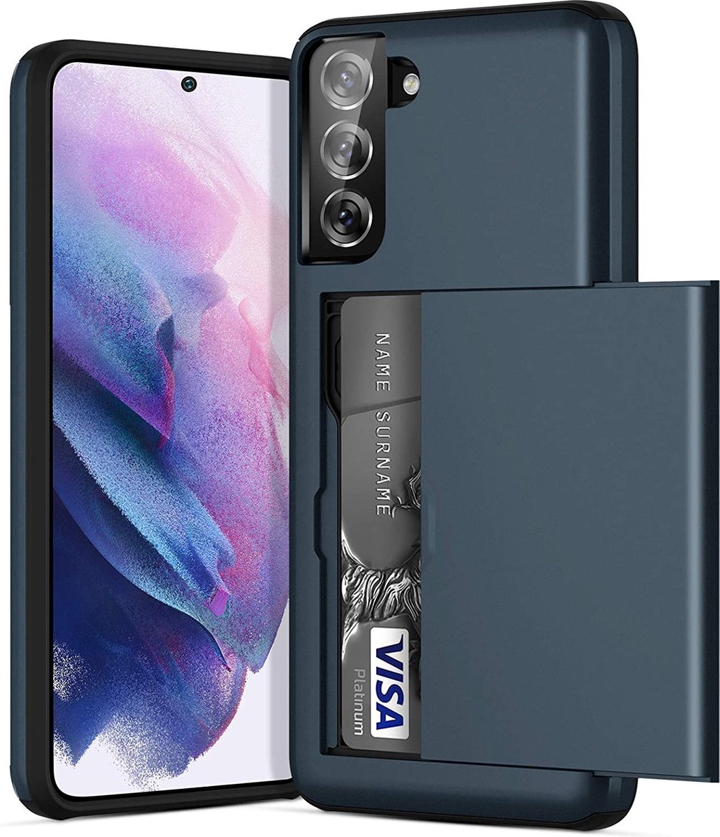 Backcover geschikt voor Samsung Galaxy S22 - Donkerblauw - Hard PC - Pasjeshouder