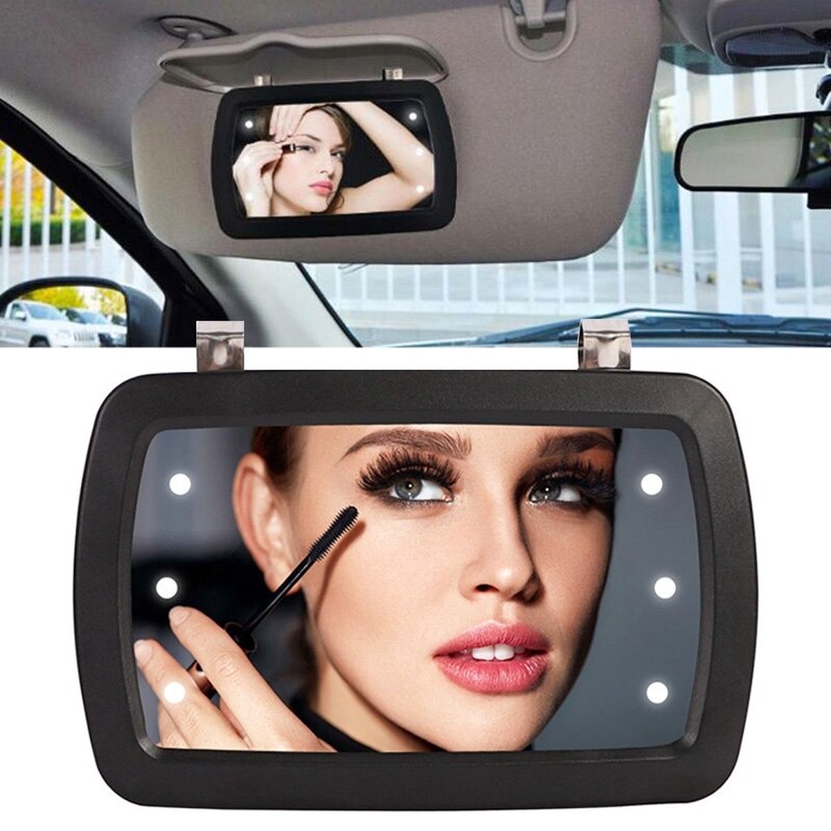 Zonneklep Spiegel Auto - Auto Zonneklep Spiegel Met Led - make-up spiegel met LED-verlichting - Auto Makeup Spiegel - Zwart