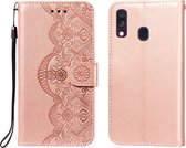 Voor Samsung Galaxy A40 Flower Vine Embossing Pattern Horizontale Flip Leather Case met Card Slot & Holder & Wallet & Lanyard (Rose Gold)