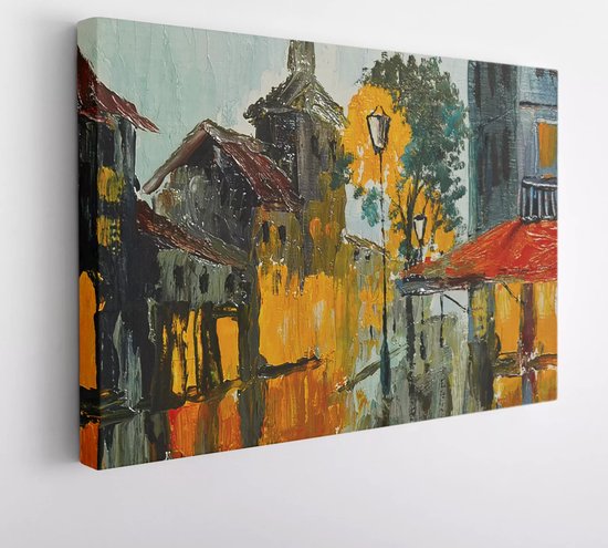 Digitaal schilderen - Straat bij regenachtig weer, abstracte kunst, impressionisme - Modern Art Canvas - 283278455 - 80*60 Horizontal