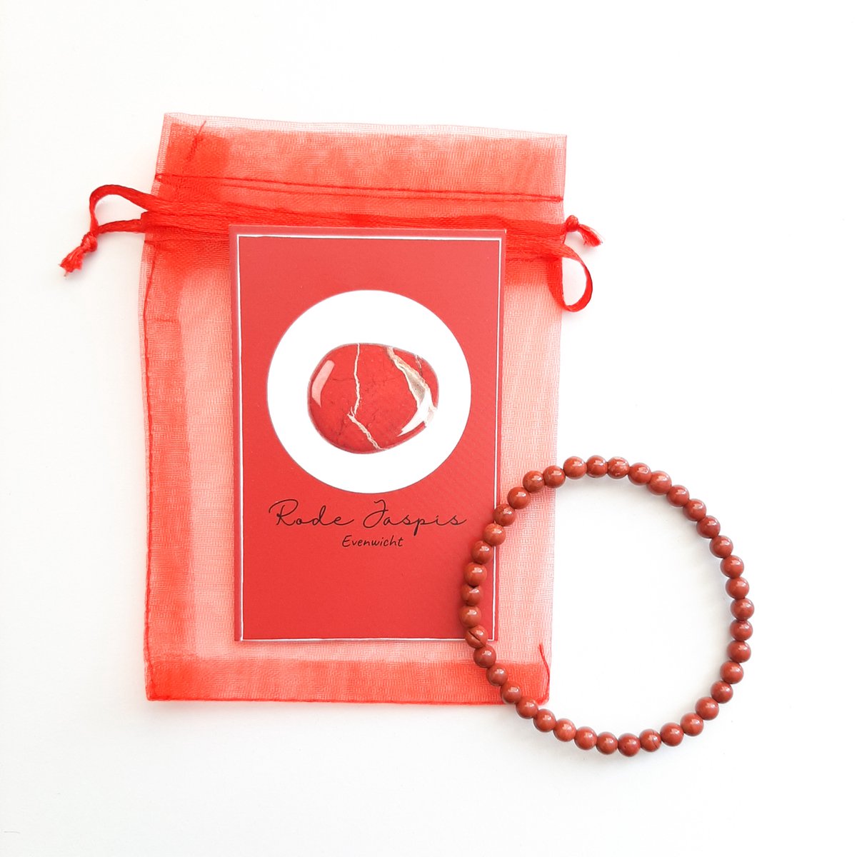 Edelsteen armband in zakje ''rode jaspis'' evenwicht, 4mm kralen, elastisch, cadeautje