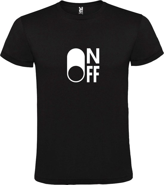 Zwart T-Shirt met “ On/Off Button OFF “ afbeelding Wit Size M