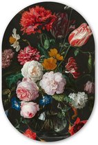 Muurovaal - Kunststof Wanddecoratie - Ovalen Schilderij - Stilleven met bloemen in een glazen vaas - Schilderij van Jan Davidsz. de Heem - 40x60 cm - Ovale spiegel vorm op kunststof