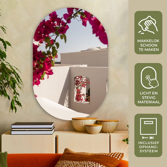 Ovale mural - Décoration murale en plastique - Tableau ovale - Fleurs - Été - Architecture - 80x120 cm - Forme miroir ovale sur plastique