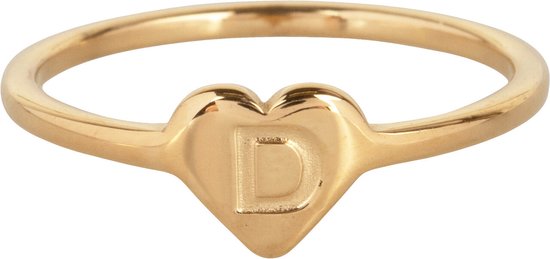 CHARMIN’S - INITIALEN - ZEGELRING - HARTJE - GOLDPLATED - LETTER D - MAAT 18 - STAINLESS STEEL - WATERPROOF