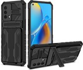 Voor Oppo A74 Armor Card PC + TPU-schokbestendige telefooncase met kaartsleuf en onzichtbare houder (zwart)