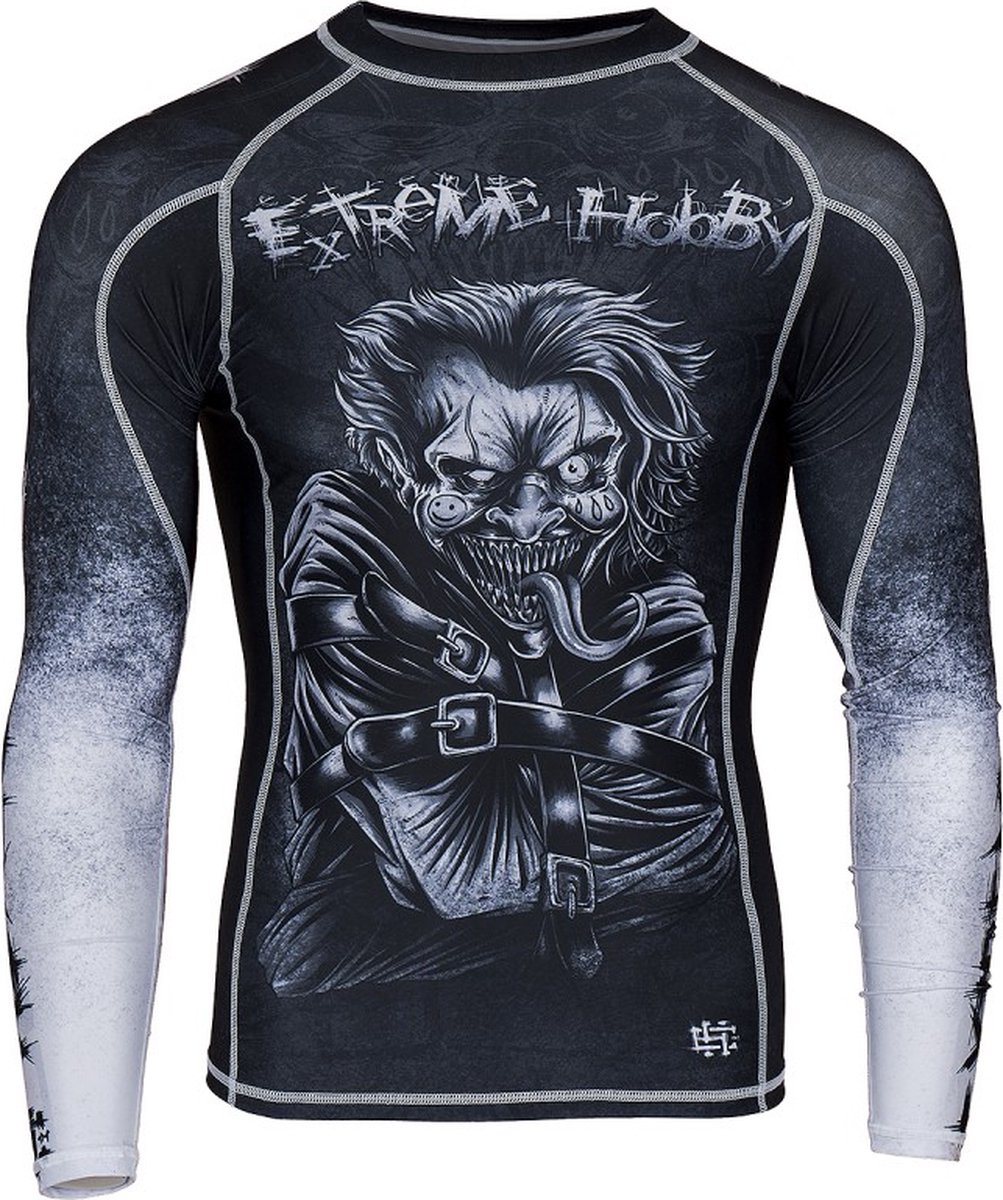Extreme Hobby - Psycho Clown - Rashguard Long Sleeve - Compression Shirt - Zwart, Grijs - Maat XL