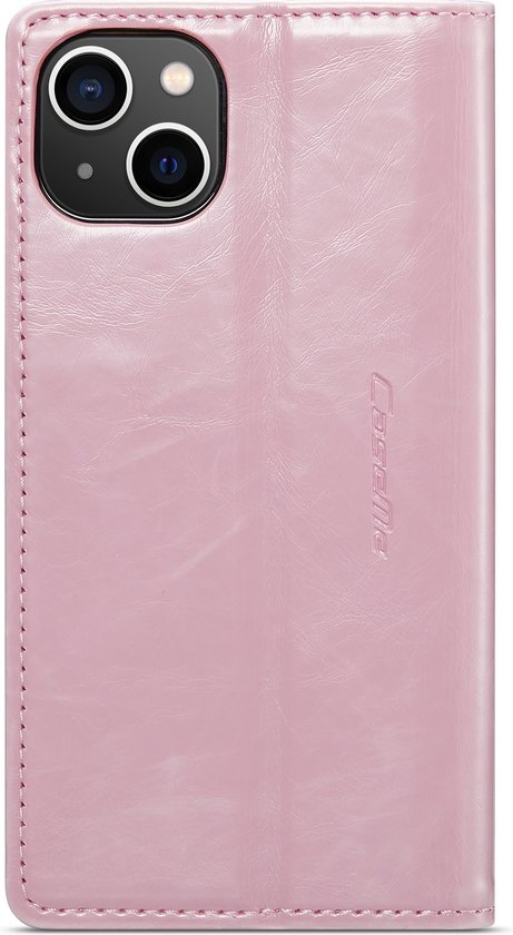 CaseMe - Coque de téléphone adaptée pour Apple iPhone 14 - Etui portefeuille à rabat - Fermeture magnétique - Rose