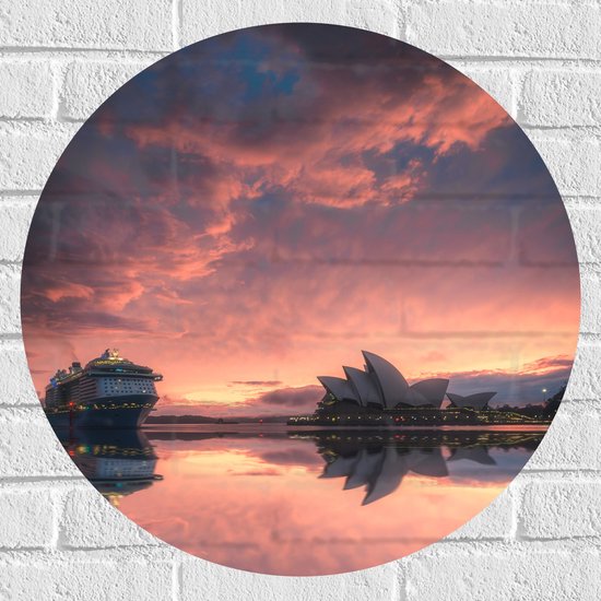 WallClassics - Sticker Muursticker Cercle - Opéra de Sydney avec Coucher de Soleil - 60x60 cm Photo sur Sticker Muursticker