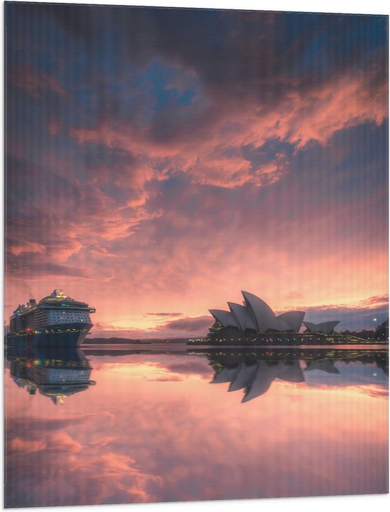 WallClassics - Vlag - Sydney Opera House met Zonsondergang - 75x100 cm Foto op Polyester Vlag
