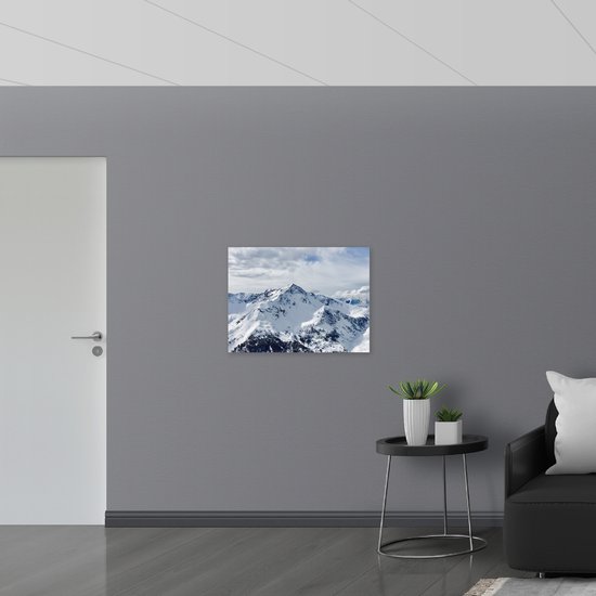 WallClassics - Drapeau - Neige sur Hautes Montagnes - 80x60 cm Photo sur Drapeau Polyester