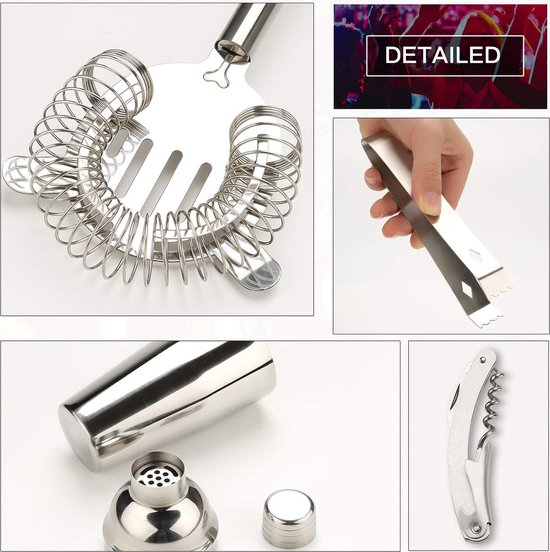 Esmula Ensemble de shakers à cocktail, 750 ml, 12 pièces, en acier inoxydable, pour hommes, femmes, amis, avec livret de recettes de cocktail (français non garanti Esmula Ensemble de shakers à cocktail, 750 ml, 12 pièces, en acier inoxydable, pour hommes, femmes, amis, avec livret de recettes de cocktail (français non garanti