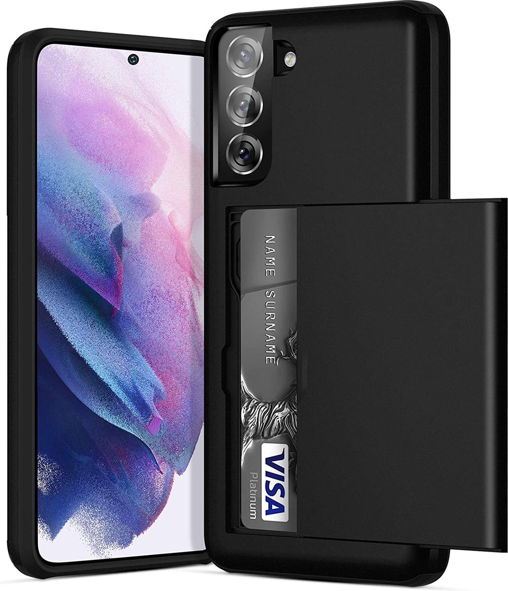 Backcover geschikt voor Samsung Galaxy S22 Plus - Zwart - Hard PC - Pasjeshouder