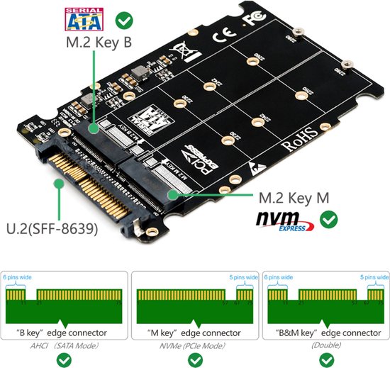 Adaptateur M.2 SSD vers U.2 - Bus 2 en 1 M.2 NVMe et SATA - Adaptateur NGFF  SSD vers... | bol.com