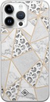 Casimoda® hoesje - Geschikt voor iPhone 14 Pro Max - Stone & Leopard Print - Siliconen/TPU telefoonhoesje - Backcover - Luipaardprint - Bruin/beige