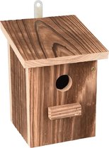 Oneiro’s luxe Nestkast Gino Gevlamd Bruin - 16 x 16 x 22 cm -  vogelhuisjes - broeden - tuindecoratie - nestkastje - vogelvoederhuisje - winter - dierendag